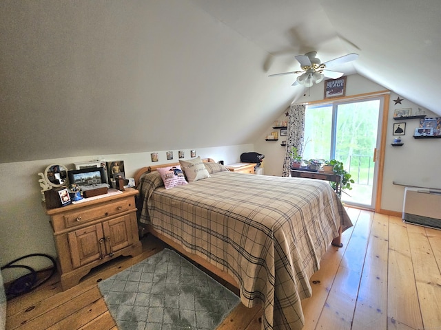 69 Elmdale Rd, Canterbury, CT 06331 - bedroom featuring access to exterior, light wood-type flooring, lofted ceiling, ceiling fan, and heating unit
