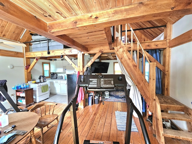 69 Elmdale Rd, Canterbury, CT 06331 - interior space with wood ceiling, beamed ceiling, and wood-type flooring