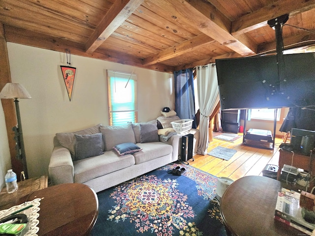 69 Elmdale Rd, Canterbury, CT 06331 - living room with wooden ceiling, beamed ceiling, and wood-type flooring