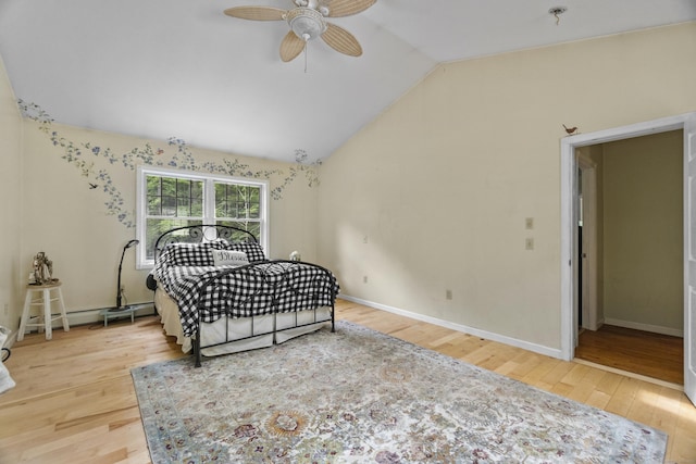 18 Brookside Trl, Monroe, CT 06468 - bedroom featuring wood finished floors, lofted ceiling, baseboards, a baseboard radiator, and a ceiling fan