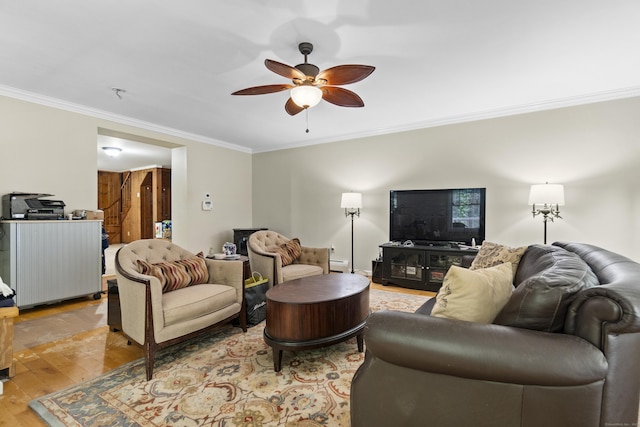 18 Brookside Trl, Monroe, CT 06468 - living room with light wood-style floors, crown molding, and a ceiling fan