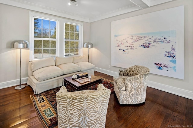 3113 Bronson Rd, Fairfield, CT 06824 - living room featuring wood finished floors, baseboards, and crown molding