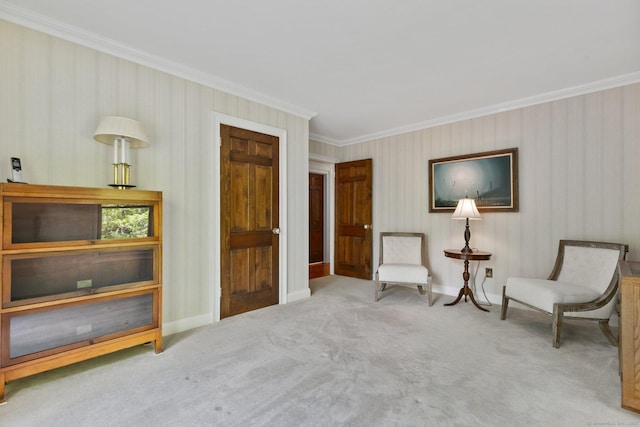9 Brick School Dr, Redding, CT 06896 - living area featuring crown molding, carpet flooring, and baseboards