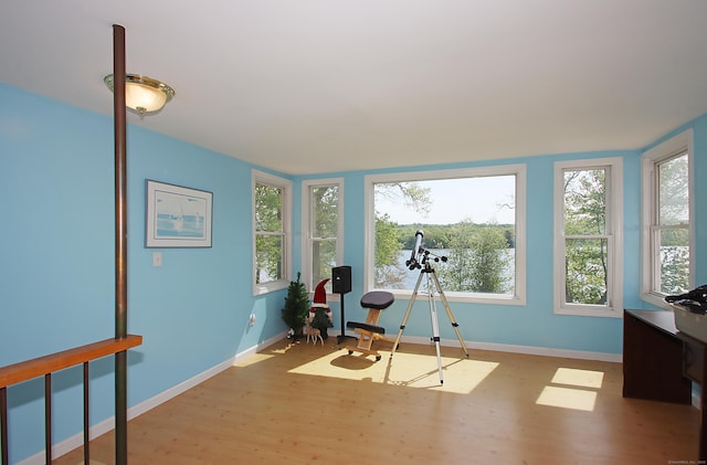 231 Lake Shore Dr, East Haddam, CT 06415 - exercise room with wood finished floors and baseboards