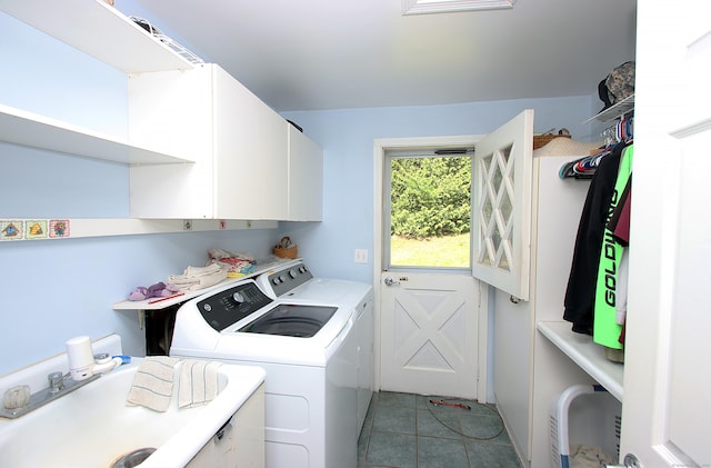 231 Lake Shore Dr, East Haddam, CT 06415 - laundry room featuring cabinet space, independent washer and dryer, and light tile patterned flooring