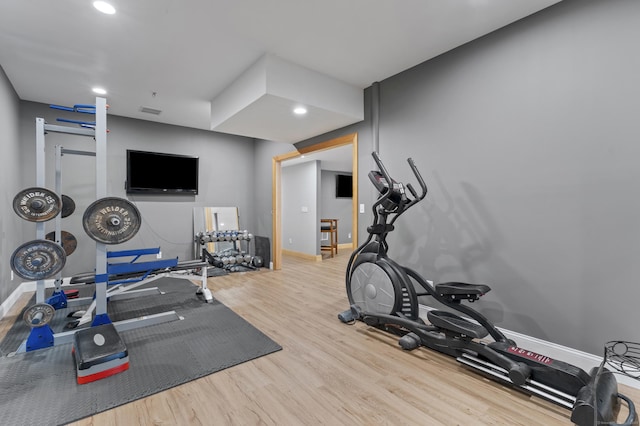 15 Hickory Hill Rd, Avon, CT 06001 - workout room with recessed lighting, baseboards, and wood finished floors