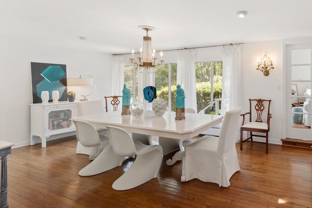 10 Twin Falls Ln, Westport, CT 06880 - dining space with a chandelier, wood-type flooring, and baseboards