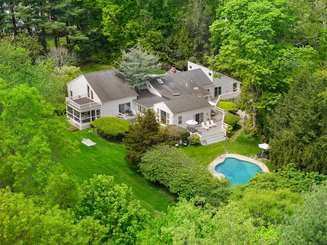 10 Twin Falls Ln, Westport, CT 06880 - aerial view of property and surrounding area with a pool area