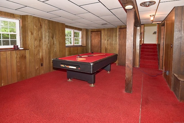 132 Walkley Dr, Southington, CT 06489 - rec room with wooden walls, carpet, and billiards table