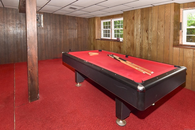 132 Walkley Dr, Southington, CT 06489 - recreation room featuring wooden walls, carpet flooring, healthy amount of natural light, and billiards
