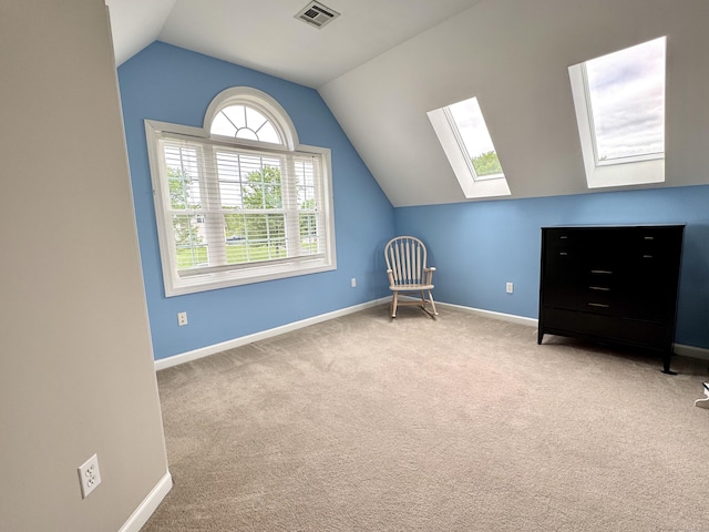 39 Farmstead Ln, Suffield, CT 06078 - unfurnished room featuring a skylight, vaulted ceiling, carpet floors, and baseboards