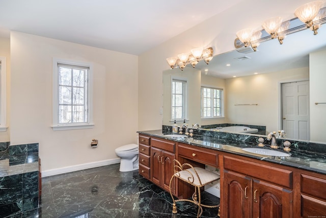 7 Brighton Ln, Simsbury, CT 06070 - bathroom with a sink, toilet, baseboards, and marble finish floor