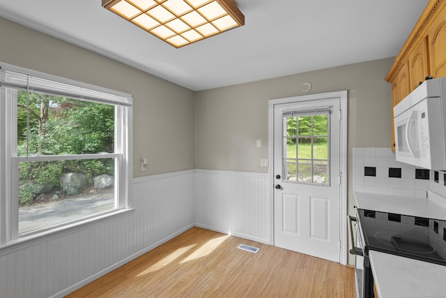 451 Cow Hill Rd, Groton, CT 06355 - doorway to outside featuring light wood finished floors, plenty of natural light, and a wainscoted wall