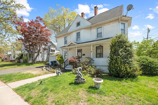 175 Lincoln St, Middletown, CT 06457 - victorian-style house featuring covered porch, a chimney, a front yard, and a garage