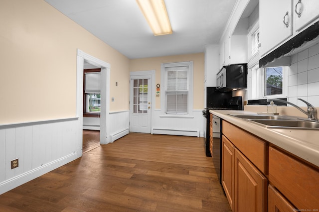 175 Lincoln St, Middletown, CT 06457 - kitchen with a baseboard radiator, a wainscoted wall, dark wood-type flooring, and a sink