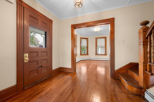 175 Lincoln St, Middletown, CT 06457 - entryway with a baseboard heating unit, hardwood / wood-style floors, stairs, and baseboards