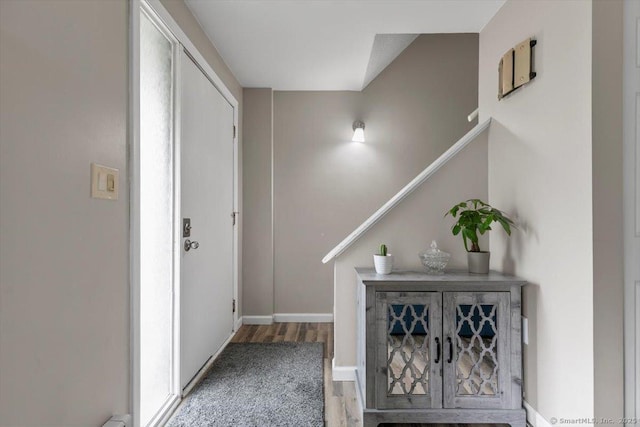 44 Mohawk Trl Unit 44, Guilford, CT 06437 - entryway with wood finished floors, baseboards, and stairs