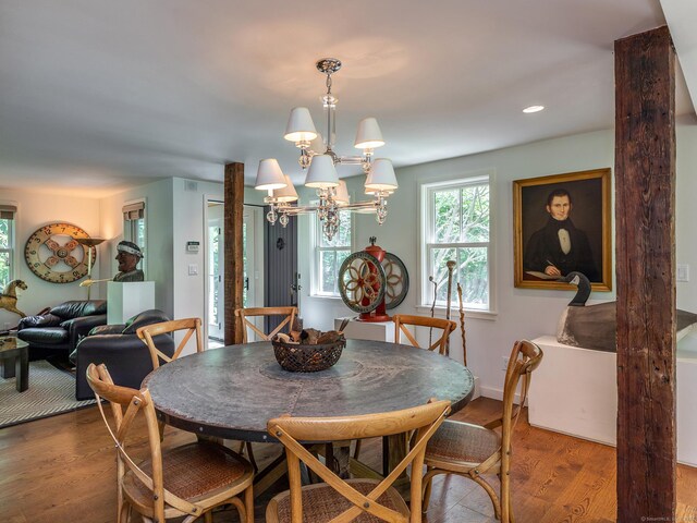39 Painter Hill Rd, Woodbury, CT 06798 - dining room with wood finished floors, a chandelier, recessed lighting, and baseboards