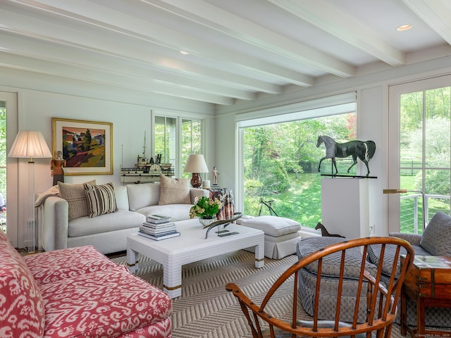 39 Painter Hill Rd, Woodbury, CT 06798 - sunroom / solarium featuring beamed ceiling and plenty of natural light