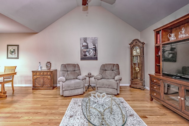 30 Prosperity Ct Unit 25, Southington, CT 06489 - sitting room featuring ceiling fan, lofted ceiling, light wood-style flooring, and baseboards