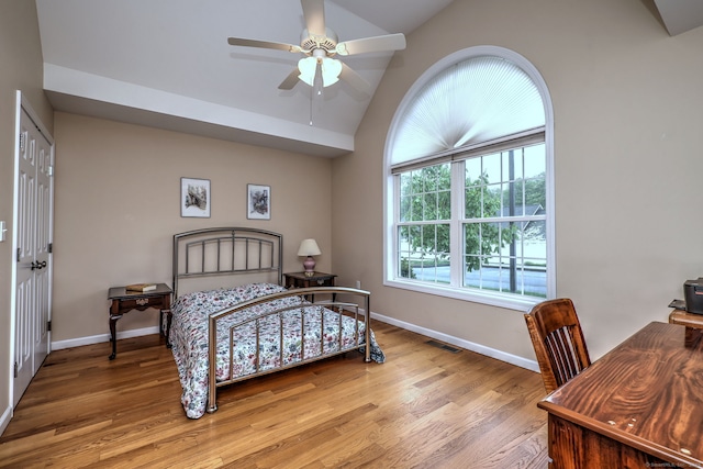 30 Prosperity Ct Unit 25, Southington, CT 06489 - bedroom featuring vaulted ceiling, wood finished floors, baseboards, ceiling fan, and an office area