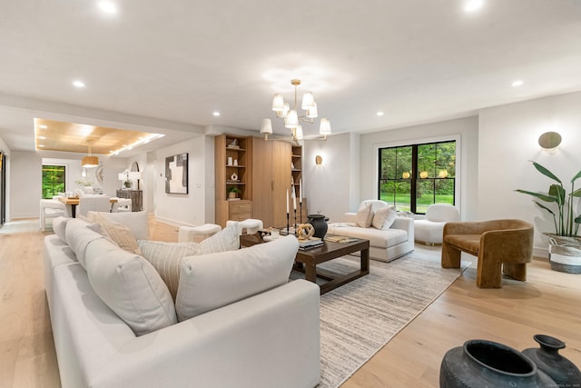 26 Hitchcock Rd, Westport, CT 06880 - living area featuring light wood-style floors, recessed lighting, a chandelier, and baseboards