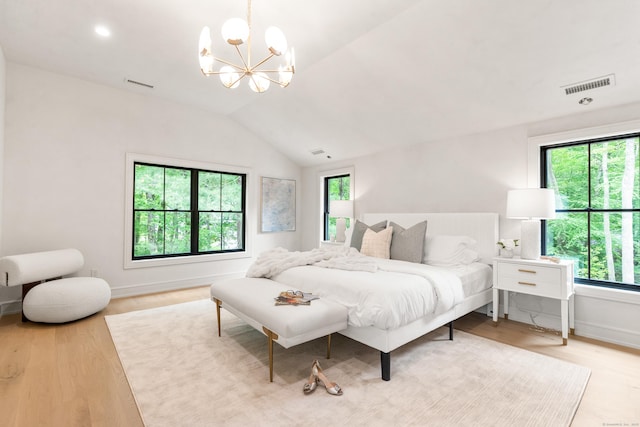 26 Hitchcock Rd, Westport, CT 06880 - bedroom featuring a chandelier, wood finished floors, lofted ceiling, and baseboards