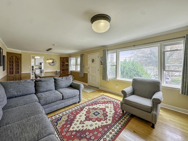 870 Lakeside Dr, Bridgeport, CT 06606 - living area with crown molding, light wood-style flooring, and baseboards