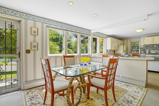 37 Shawnee Rd, Trumbull, CT 06611 - dining room with wallpapered walls, plenty of natural light, baseboard heating, and recessed lighting