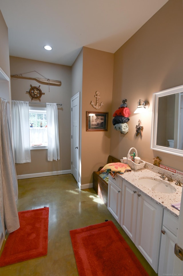 5 Kies Rd, Killingly, CT 06239 - bathroom with finished concrete floors, vanity, and recessed lighting