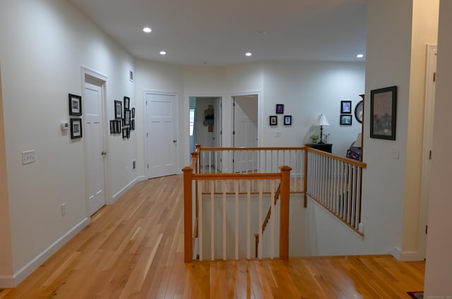 5 Kies Rd, Killingly, CT 06239 - hallway with an upstairs landing, light wood-type flooring, and recessed lighting