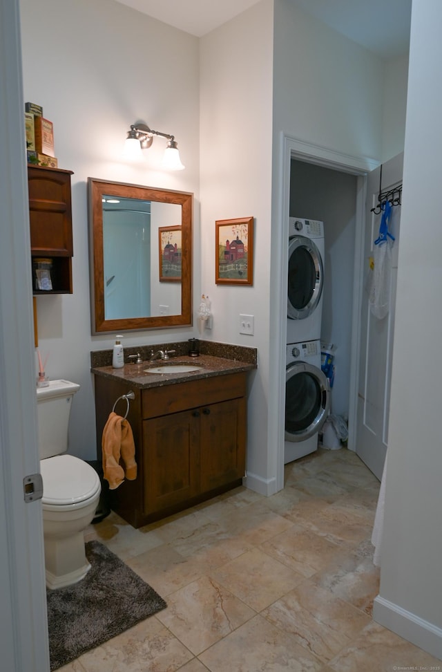 5 Kies Rd, Killingly, CT 06239 - full bath with stacked washer / dryer, vanity, and a shower with shower curtain