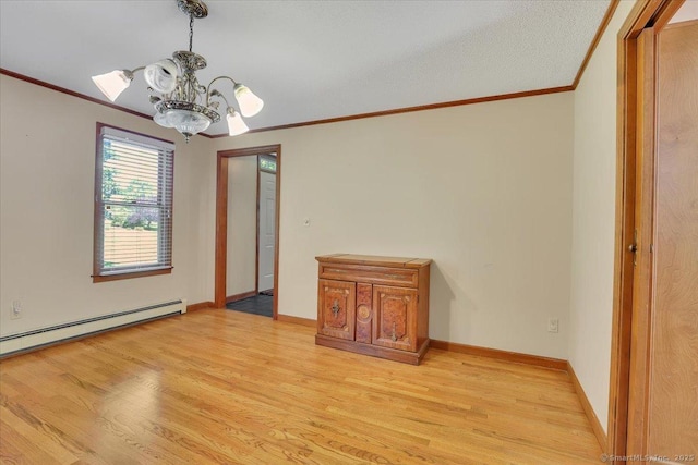 32 Powder Hill Rd, Middlefield, CT 06455 - unfurnished room with a chandelier, light wood finished floors, crown molding, baseboard heating, and baseboards