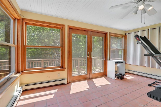 32 Powder Hill Rd, Middlefield, CT 06455 - unfurnished sunroom with a baseboard radiator, tile patterned flooring, and french doors