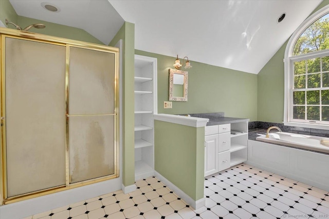 32 Powder Hill Rd, Middlefield, CT 06455 - full bath featuring vaulted ceiling, healthy amount of natural light, a stall shower, and a bath