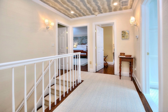 11 Tall Pines Dr, Weston, CT 06833 - corridor with crown molding, dark wood finished floors, recessed lighting, and baseboards