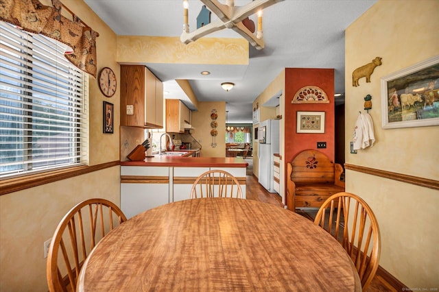 dining space featuring healthy amount of natural light and wood finished floors