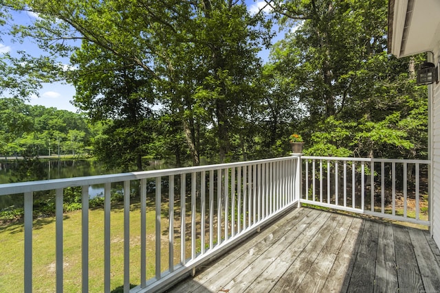 157 Pine Lake Rd, Westbrook, CT 06498 - wooden deck with a lawn, a water view, and view of scattered trees
