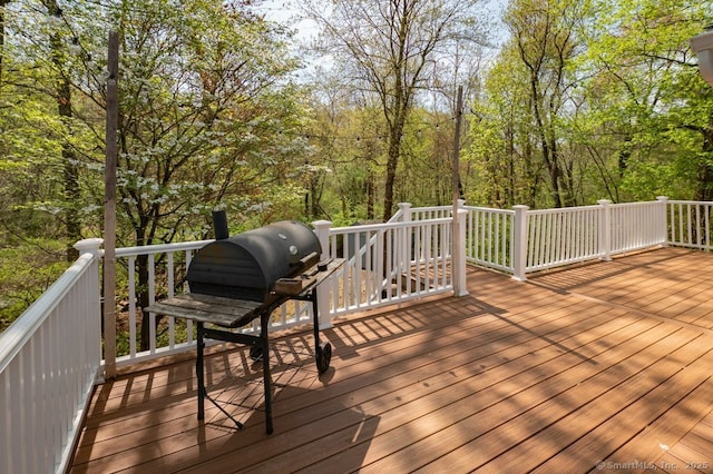 deck with a view of trees