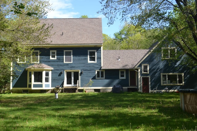 133 Music Vale Rd, Salem, CT 06420 - rear view of property with entry steps, a lawn, and roof with shingles