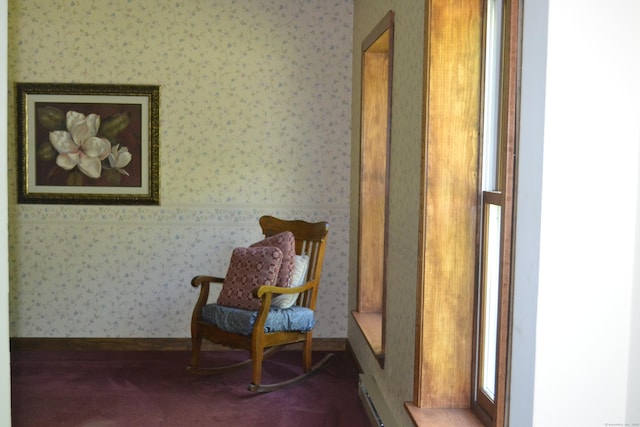 133 Music Vale Rd, Salem, CT 06420 - living area featuring wallpapered walls, carpet flooring, and baseboards