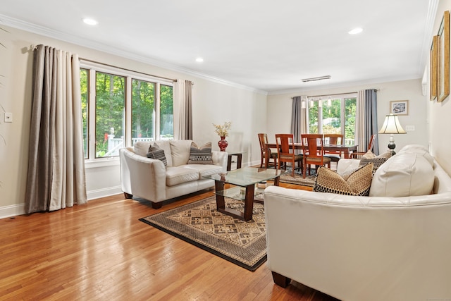 6 Shadow Ln, Norwalk, CT 06851 - living room featuring light wood-style flooring, crown molding, baseboards, and recessed lighting