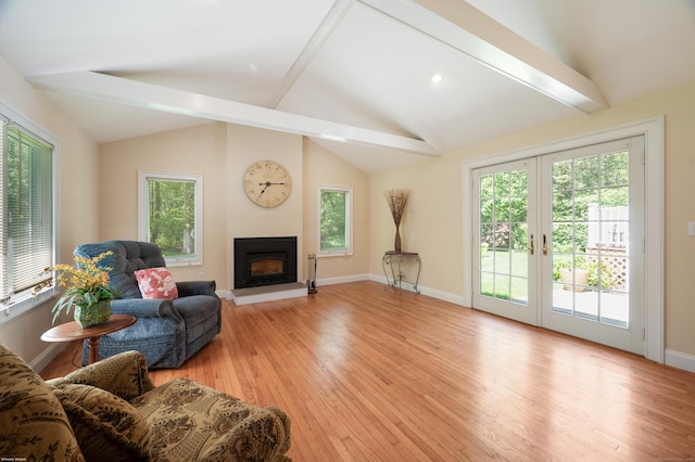 6 Shadow Ln, Norwalk, CT 06851 - living area with light wood-style floors, healthy amount of natural light, a fireplace with raised hearth, and french doors