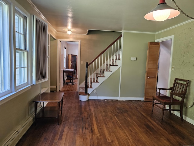 39 Charter Rd, Ellington, CT 06029 - entrance foyer with hardwood / wood-style flooring, healthy amount of natural light, stairs, crown molding, and a baseboard heating unit
