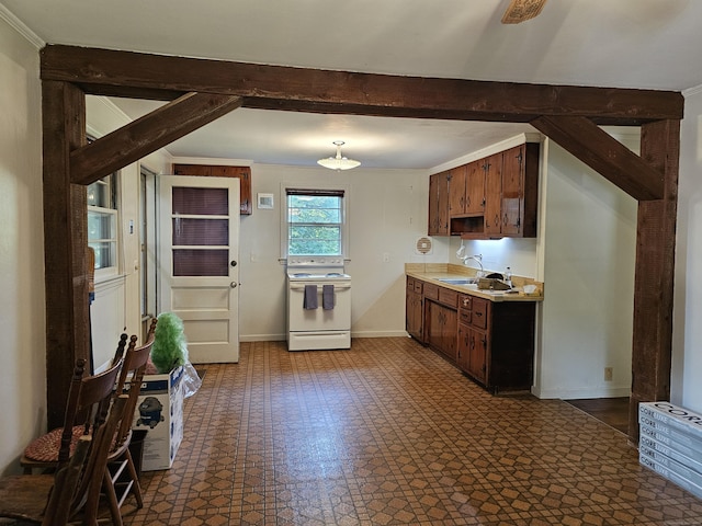 39 Charter Rd, Ellington, CT 06029 - kitchen with electric stove, crown molding, light countertops, and dark floors