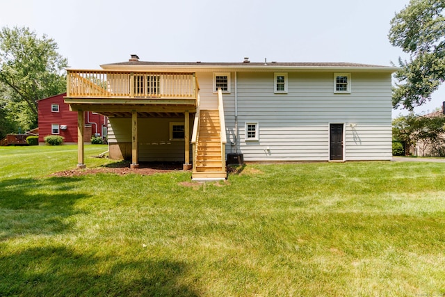 26 Sharon Cir, Meriden, CT 06450 - rear view of house featuring stairway, a wooden deck, and a lawn
