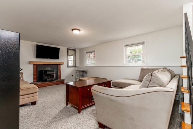 26 Sharon Cir, Meriden, CT 06450 - living room with light colored carpet and a brick fireplace