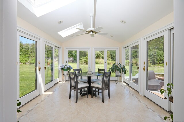 17 Grays Farm Rd, Weston, CT 06883 - sunroom with a skylight, french doors, lofted ceiling, and tile patterned flooring