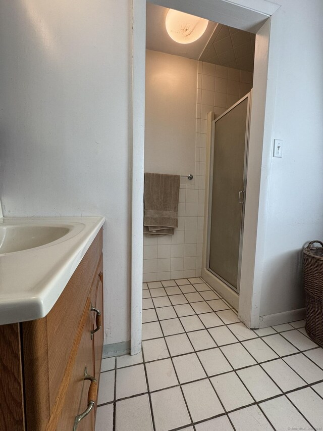 135 Lambert Ave, Meriden, CT 06451 - full bath featuring a stall shower, tile patterned floors, vanity, and tile walls