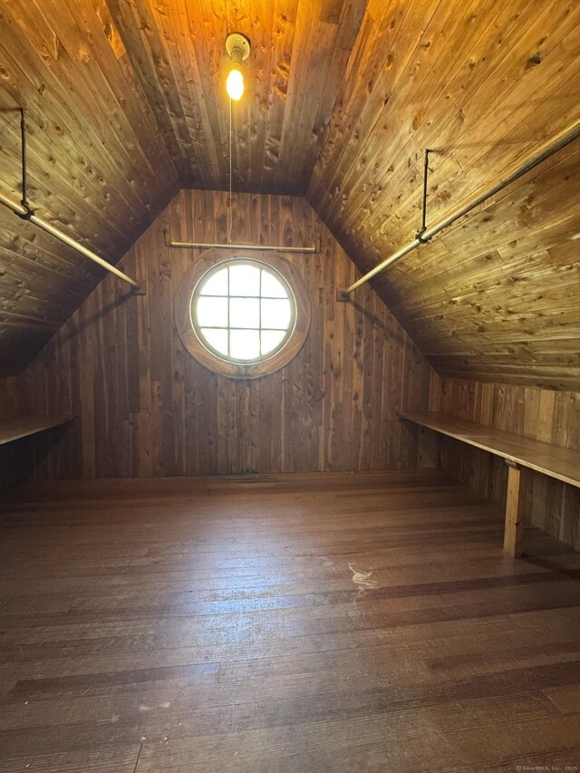 135 Lambert Ave, Meriden, CT 06451 - bonus room featuring lofted ceiling, wood-type flooring, wooden walls, and wood ceiling